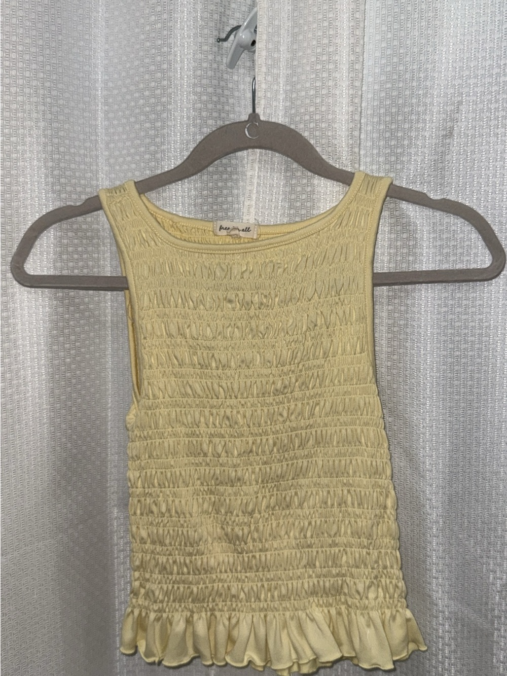 Smocked Pale Yellow Ruffle-Hem Tank Top